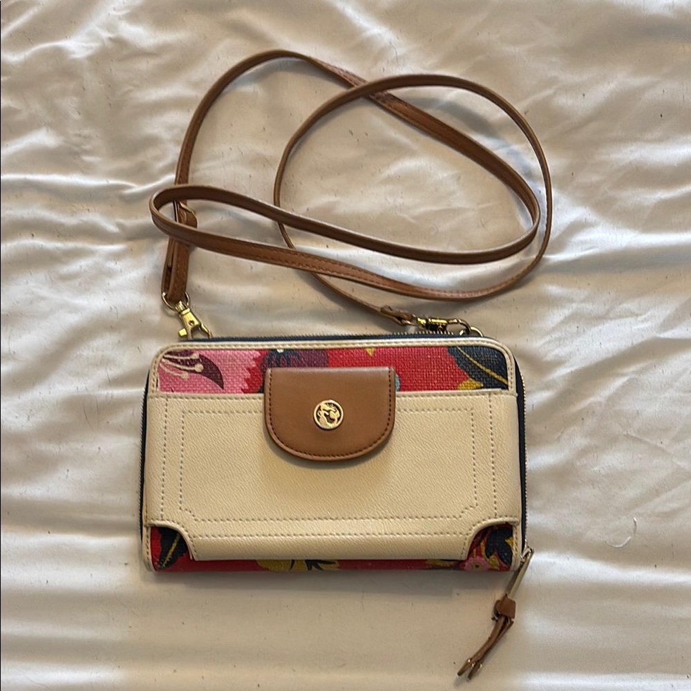 Spartina Floral Cream and Tan Crossbody Bag